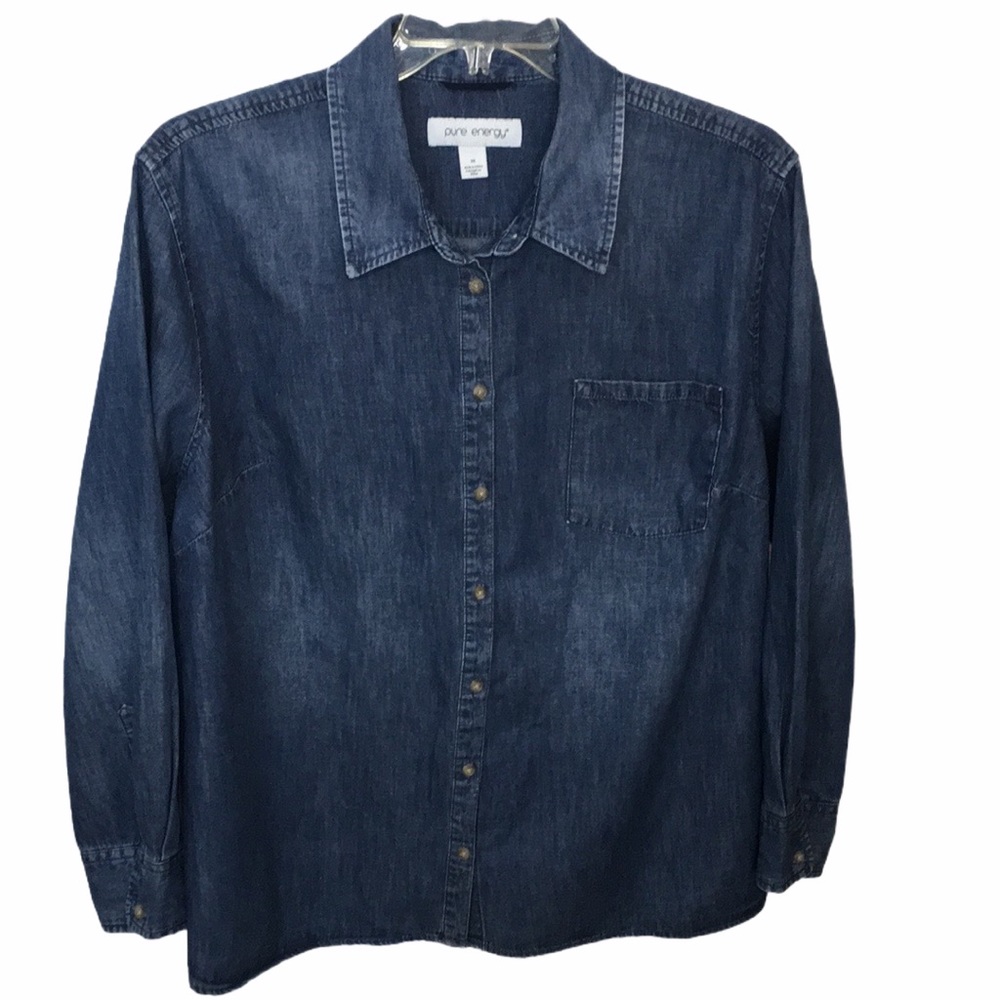Pure Energy Plus Size Denim Button Front Shirt